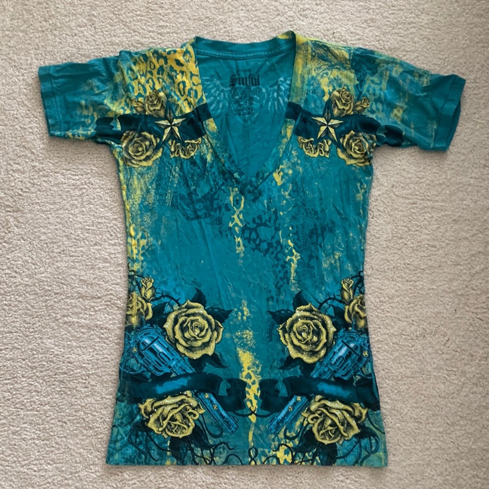 Sinful by Affliction V Neck Tee